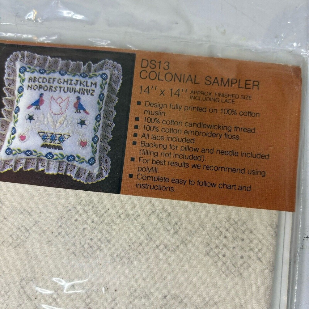 Candlewick And Stitch Pillow Kit Colonial Sampler Cross Stitch DS13 14” Square - Picture 4 of 4